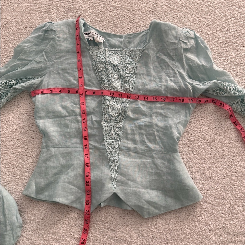 Cloak Of Many Colors Liberty & Lucrezia Set Sz 12 Linen Lace Mint Top Skirt VTG - Picture 5 of 14